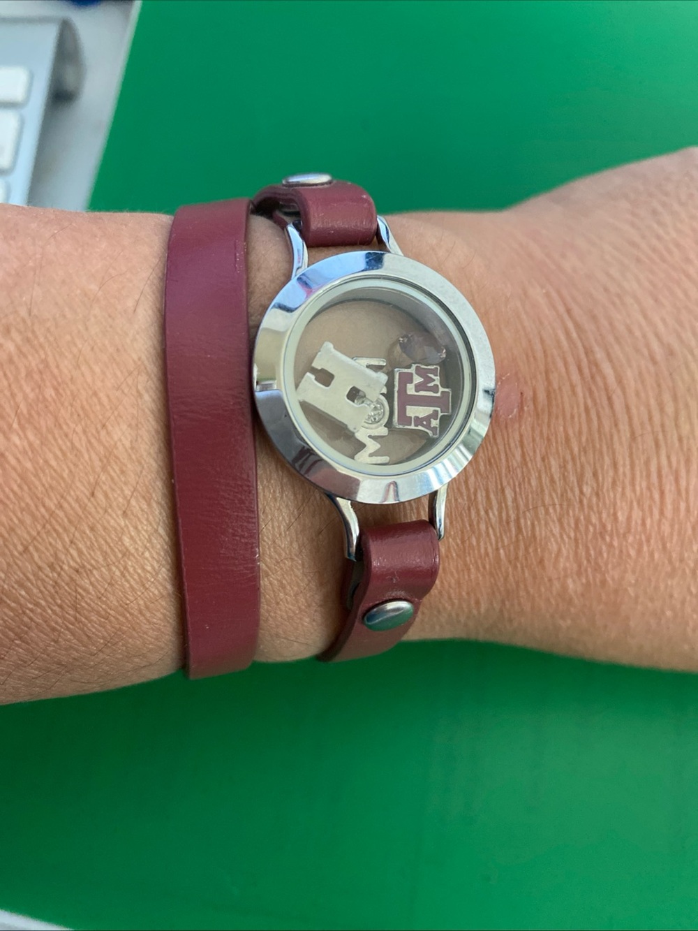 Origami Owl Maroon Leather Wrap Locket Bracelet Watch